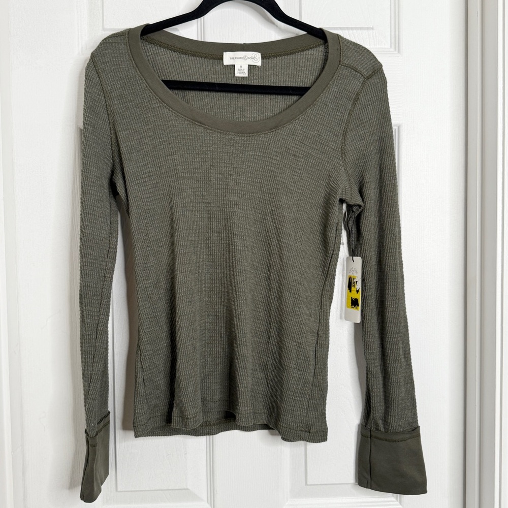 Treasure & Bond waffle knit long sleeve shirt olive green woman’s medium